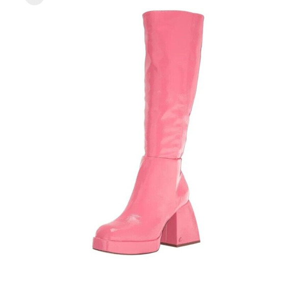 NEW Sam Edelman Boots Kylie Pink Patent Leather Knee High Platform Womens  6.5 - Picture 2 of 9